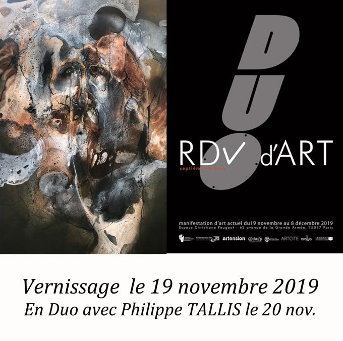 RDV d&rsquo;ART en duo….. PARIS..                               Espace Christiane Peugeot                         Vernissage 19 nov., 18h30